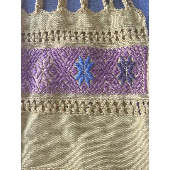 Embroidered Woven Colorful Fabric Boho Braided Handles Shoulder Tote Bag NWOT - Picture 3 of 8